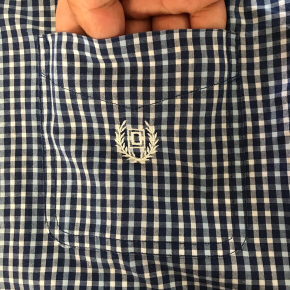 Chaps Easy Care Shirt Men XL Blue Plaid Button Down Pocket Crest Short Sleeve - Picture 11 of 14